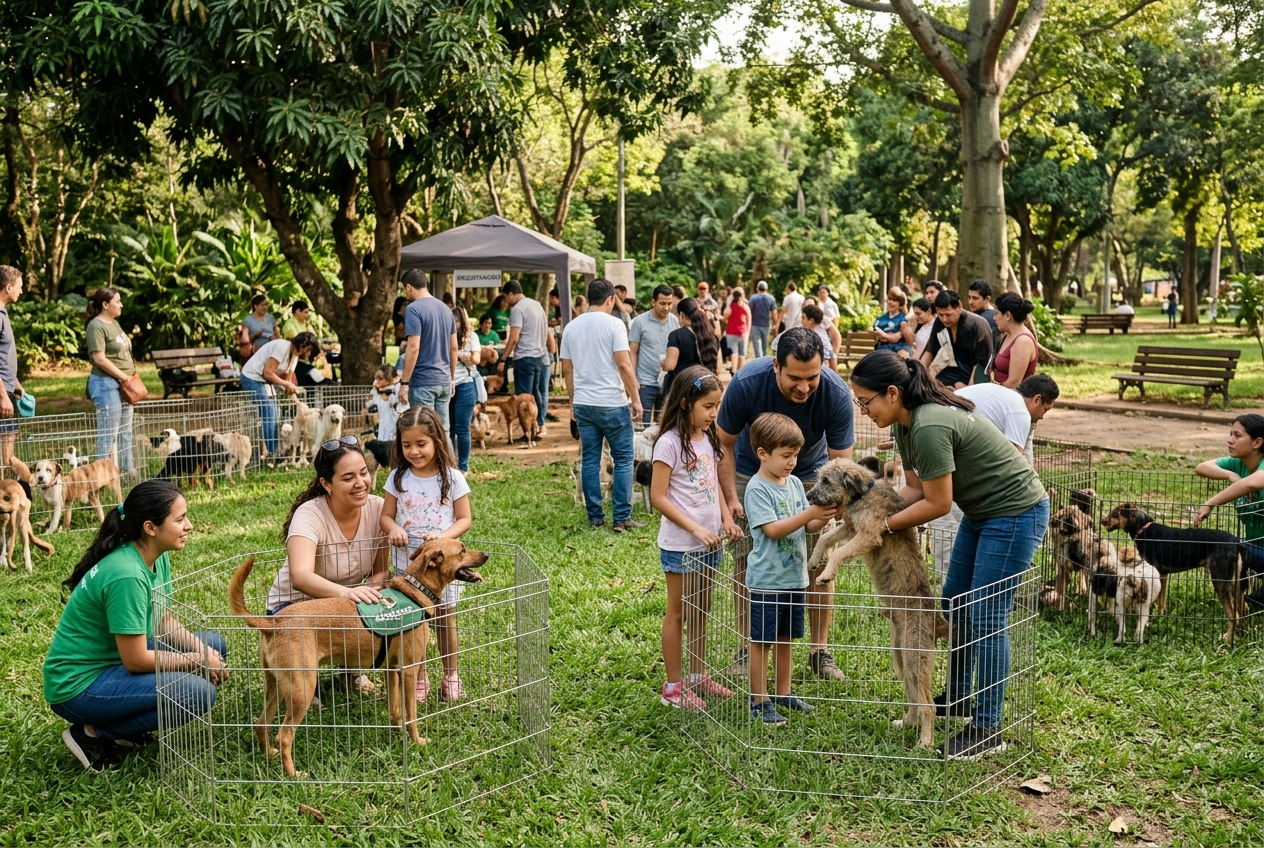 Personas en un evento de adopción en un parque
